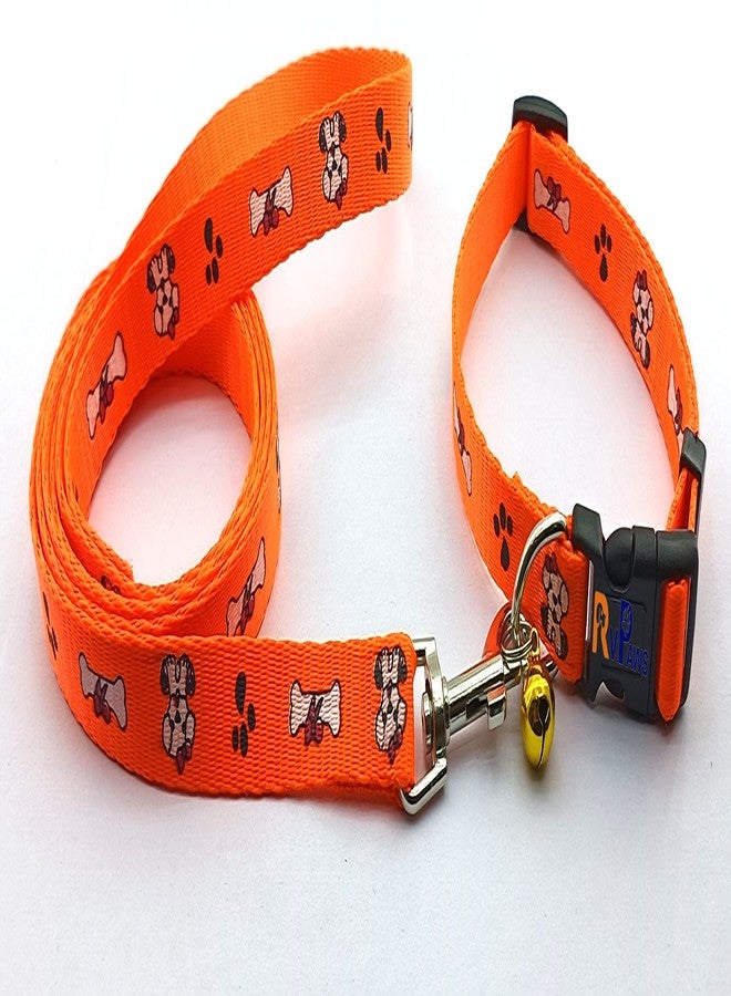 Pups&Pets طقم طوق وحزام ومقود من النايلون الناعم مطبوع عليه شكل مخلب/عظمة من Pups&Pets، مقاس 15 مم، للكلاب الصغيرة والجراء - برتقالي - Image 1